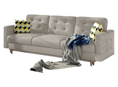 Canapé convertible velours ANSKA - Pieds bois naturel