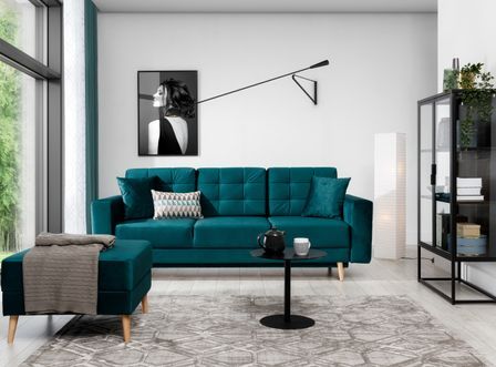 Canapé convertible velours ANSKA - Pieds bois naturel