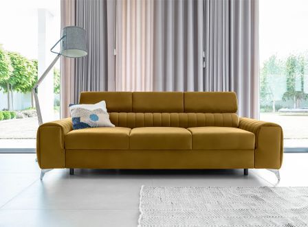 Canapé convertible velours LOZA - Appuis-tête réglables et pieds acier chromé