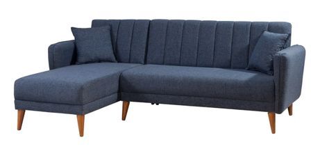 Canapé d'angle à gauche convertible lin bleu foncé Bompart 225 cm