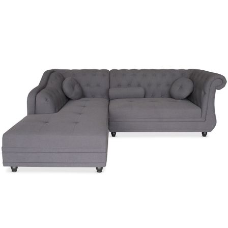 Canapé d'angle Brittish Tissu Gris style Chesterfield