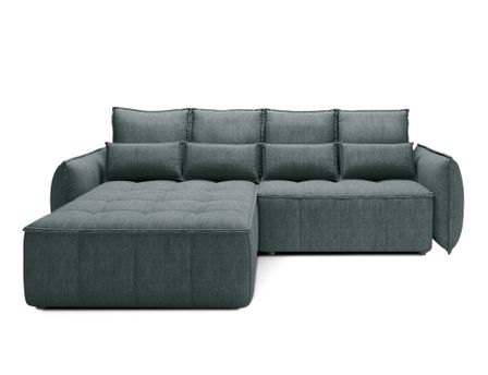 Canapé d’angle convertible 4 places KAMPUS en tissu effet cuir avec coffre de rangement – 265 cm