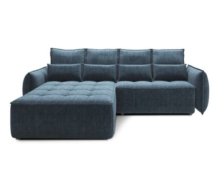 Canapé d’angle convertible 4 places KAMPUS en tissu effet cuir avec coffre de rangement – 265 cm
