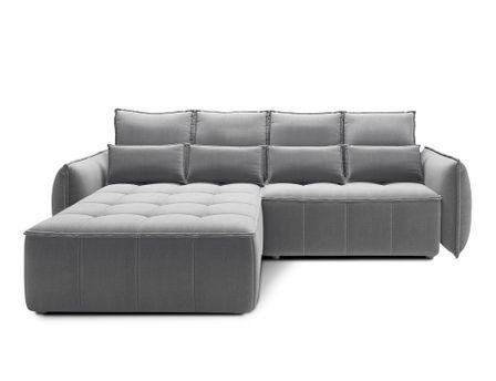 Canapé d’angle convertible 4 places KAMPUS en tissu effet cuir avec coffre de rangement – 265 cm