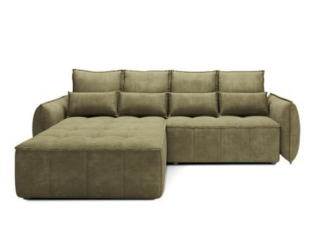 Canapé d’angle convertible 4 places KAMPUS en tissu effet cuir avec coffre de rangement – 265 cm