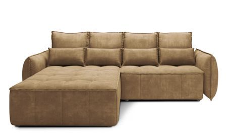 Canapé d’angle convertible 4 places KAMPUS en tissu effet cuir avec coffre de rangement – 265 cm