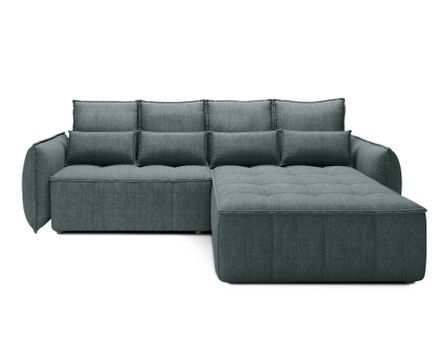 Canapé d’angle convertible 4 places KAMPUS en tissu effet cuir avec coffre de rangement – 265 cm