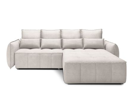 Canapé d’angle convertible 4 places KAMPUS en tissu effet cuir avec coffre de rangement – 265 cm