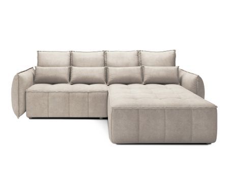 Canapé d’angle convertible 4 places KAMPUS en tissu effet cuir avec coffre de rangement – 265 cm