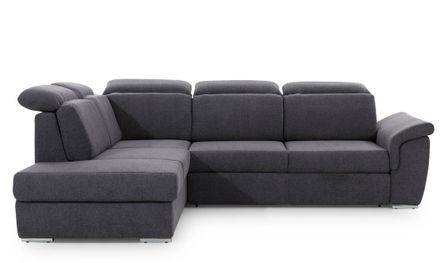 Canapé d’angle convertible 4 places KEPITA en tissu avec coffre et têtières réglables – 260 cm