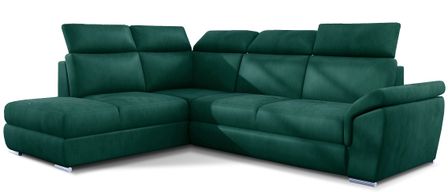 Canapé d’angle convertible 4 places KEPITA en velours avec coffre et têtières réglables – 260 cm