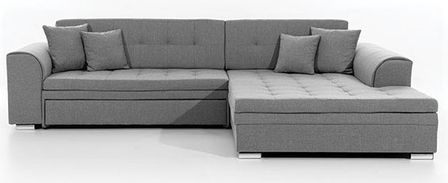 Canapé d’angle convertible 4 places LOOKA en tissu avec pieds en métal chromé – 296 cm