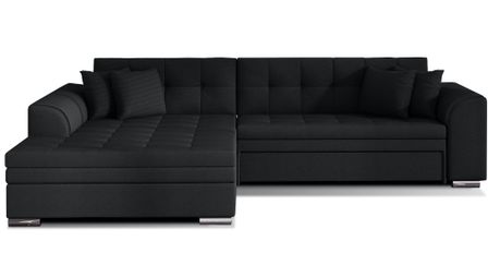 Canapé d’angle convertible 4 places LOOKA en tissu avec pieds en métal chromé – 296 cm