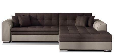 Canapé d’angle convertible 4 places LOOKA en tissu avec pieds en métal chromé – 296 cm