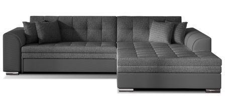 Canapé d’angle convertible 4 places LOOKA en tissu et simili cuir avec pieds en métal chromé – 296 cm