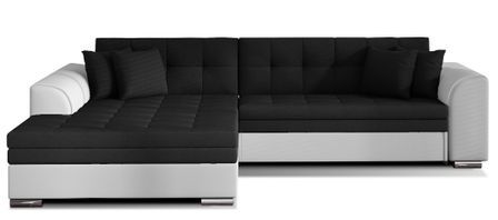 Canapé d’angle convertible 4 places LOOKA en tissu et simili cuir avec pieds en métal chromé – 296 cm