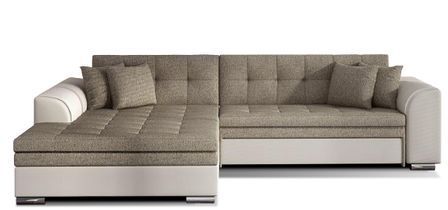 Canapé d’angle convertible 4 places LOOKA en tissu et simili cuir avec pieds en métal chromé – 296 cm