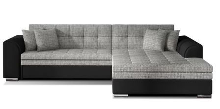 Canapé d’angle convertible 4 places LOOKA en tissu et simili cuir avec pieds en métal chromé – 296 cm