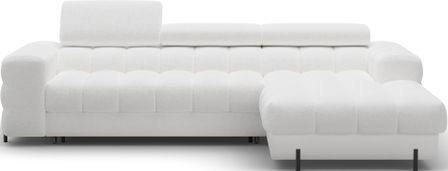 Canapé d’angle convertible 4 places tissu KATE 285 cm - Appuis-tête réglables & pieds métal noir