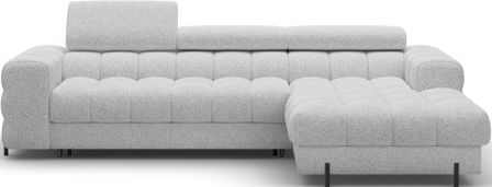 Canapé d’angle convertible 4 places tissu KATE 285 cm - Appuis-tête réglables & pieds métal noir