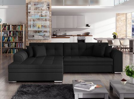 Canapé d'angle convertible 4 places tissu LOOKA - Pieds métal chromé