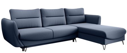 Canapé d'angle convertible 4 places tissu ZURIK 276 cm - Coffre de rangement & pieds métal noir