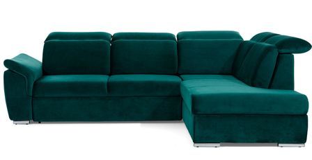 Canapé d'angle convertible 4 places velours KEPITA 260 cm - Appuis-tête réglables et rangement