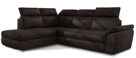 Canapé d'angle convertible 4 places velours KEPITA 260 cm - Appuis-tête réglables et rangement