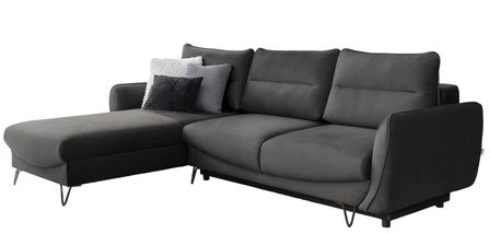 Canapé d'angle convertible 4 places velours ZURIK 276 cm - Coffre de rangement & pieds métal noir