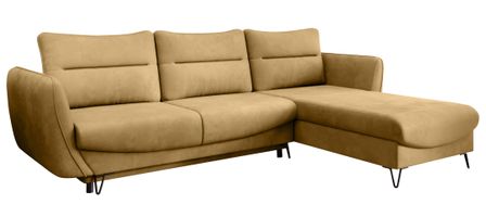 Canapé d'angle convertible 4 places velours ZURIK 276 cm - Coffre de rangement & pieds métal noir