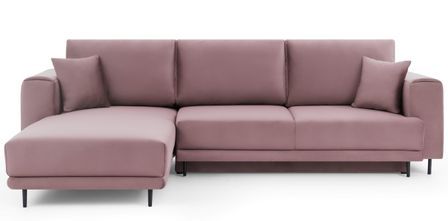 Canapé d'angle convertible 5 places velours DAVINA 289 cm - Coffre et pieds métal noir