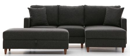 Canapé d'angle convertible avec pouf coffre tissu anthracite Melano 210 cm