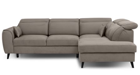 Canapé d'angle convertible avec rangement tissu NOBLESSE - Pieds bois noir