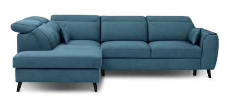 Canapé d'angle convertible avec rangement tissu NOBLESSE - Pieds bois noir