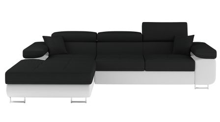 Canapé d'angle convertible appuis-tête réglables KALIZO - Coffre et pieds acier chromé