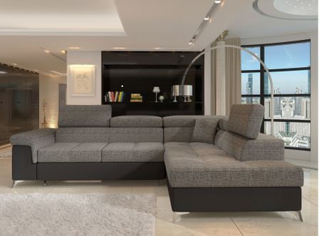 Canapé d'angle convertible Bi matière MARIDO - Coffre et appuis-tête réglables