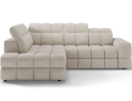 Canapé d'angle convertible BOKER en tissu avec coffre de rangement et têtières réglables - 296 cm
