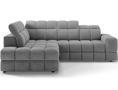 Canapé d'angle convertible BOKER en tissu bouclet avec coffre de rangement et têtières réglables - 296 cm
