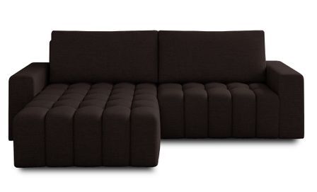 Canapé d’angle convertible BOZEN en tissu bouclette capitonné avec coffre – 250 cm