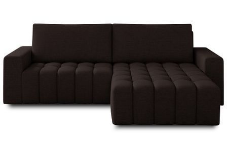 Canapé d’angle convertible BOZEN en tissu bouclette capitonné avec coffre – 250 cm