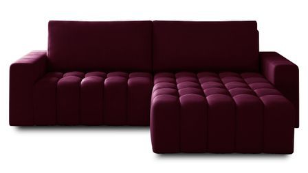 Canapé d’angle convertible BOZEN en velours capitonné avec coffre – 250 cm