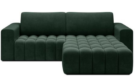 Canapé d’angle convertible BOZEN en velours capitonné avec coffre – 250 cm