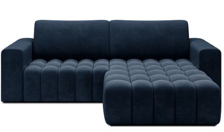Canapé d’angle convertible BOZEN en velours capitonné avec coffre – 250 cm