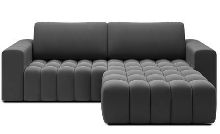 Canapé d’angle convertible BOZEN en velours capitonné avec coffre – 250 cm