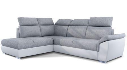 Canapé d'angle convertible en bi-matière KEPITA - Appuis-tête réglables et rangement