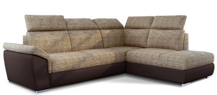 Canapé d'angle convertible 4 places bi-matière KEPITA 260 cm - Appuis-tête réglables et rangement