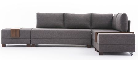 Canapé d'angle convertible et 2 poufs tissu Tikona 280 cm