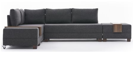 Canapé d'angle convertible et 2 poufs tissu Tikona 280 cm