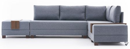 Canapé d'angle convertible et 2 poufs tissu Tikona 280 cm