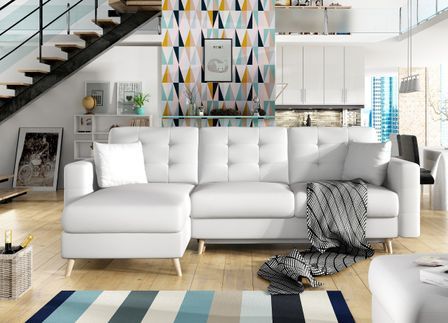 Canapé d'angle convertible et réversible simili cuir Anska - Pieds bois naturel